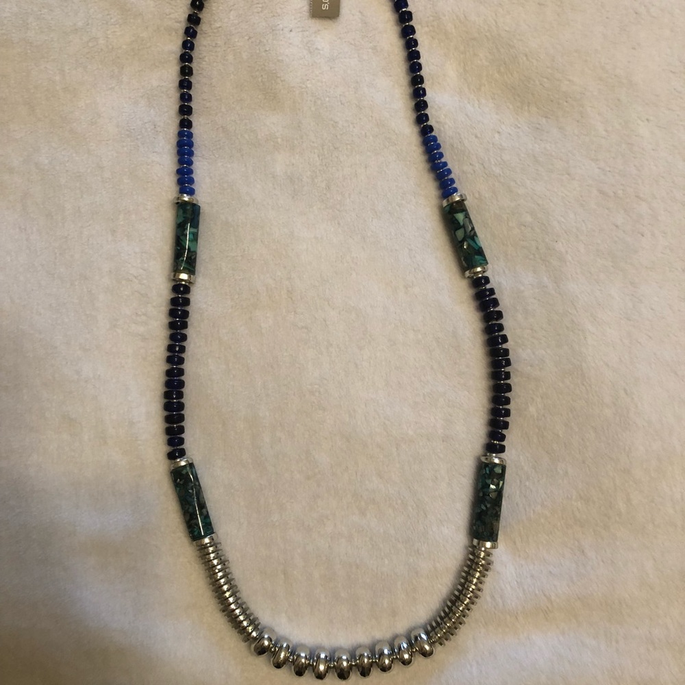 Brand new black, blue, green, and silver necklace!